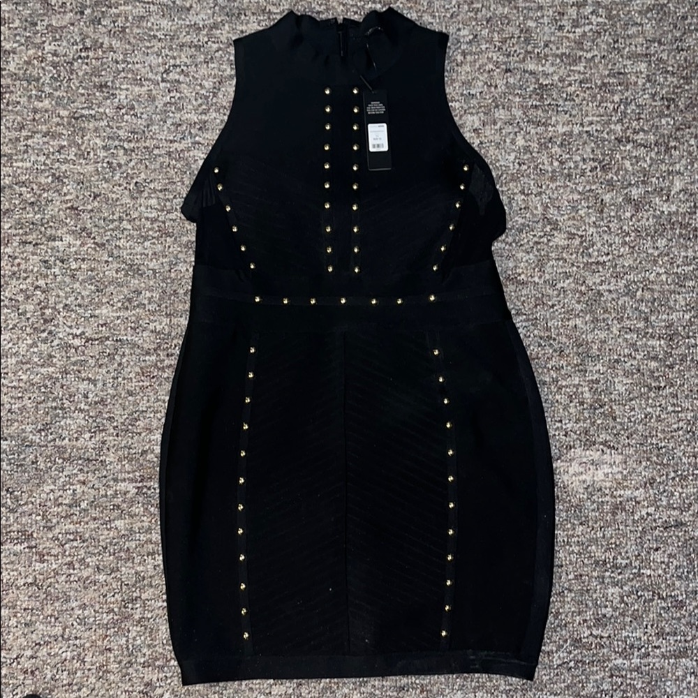 Fashion Nova Black Mini Dress with Gold Studs